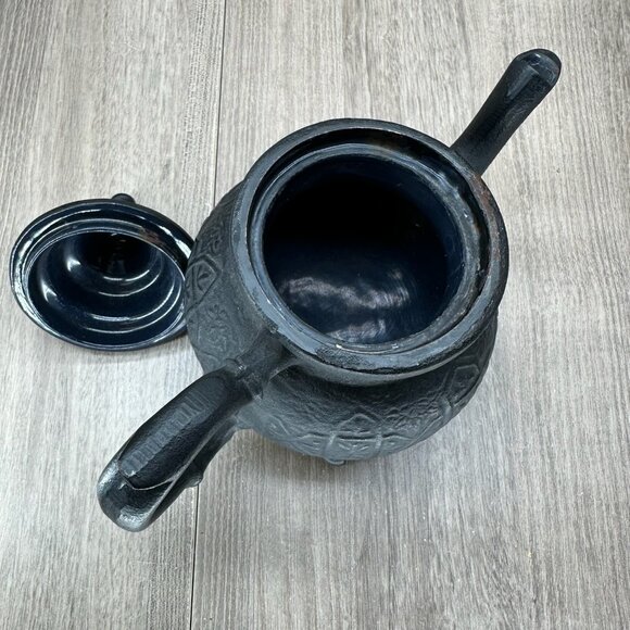 Vintage Ornate Cast Iron Moroccan Teapot w/ Lid Textured Matte Black - Picture 7 of 11